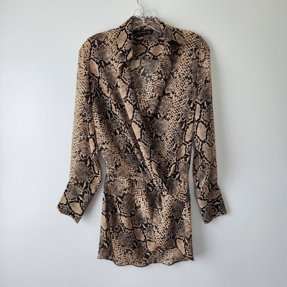 Zara Women Snake Print Top Women's M Beige Black Ruched Tunic Whimsigoth Classic